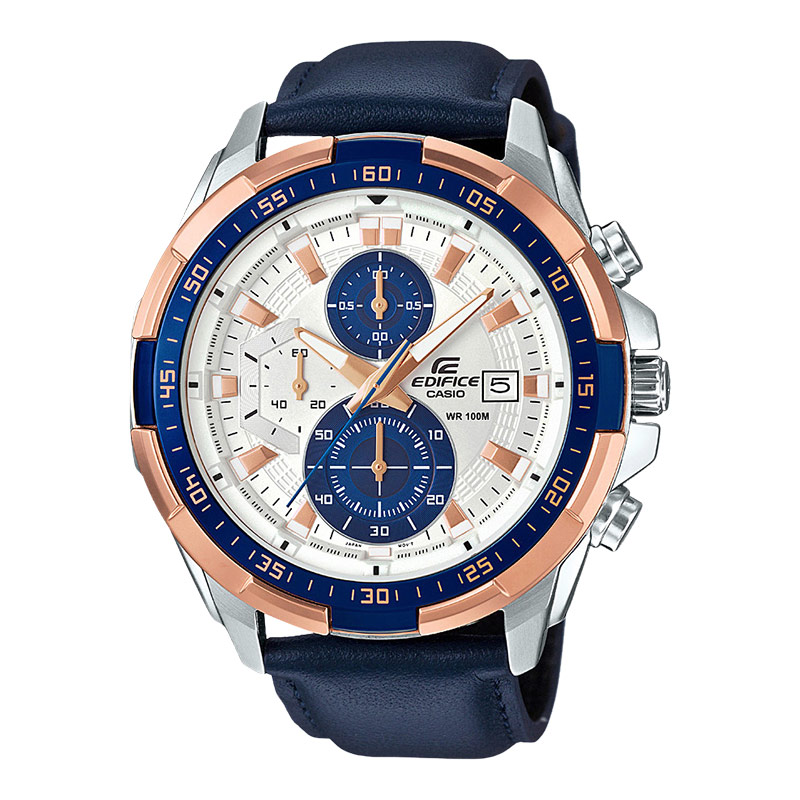 CASIO Jam Tangan Pria Casio Edifice EFR-539L-7CVUDF Chronograph Men Dual Tone Dial Blue Navy Leather