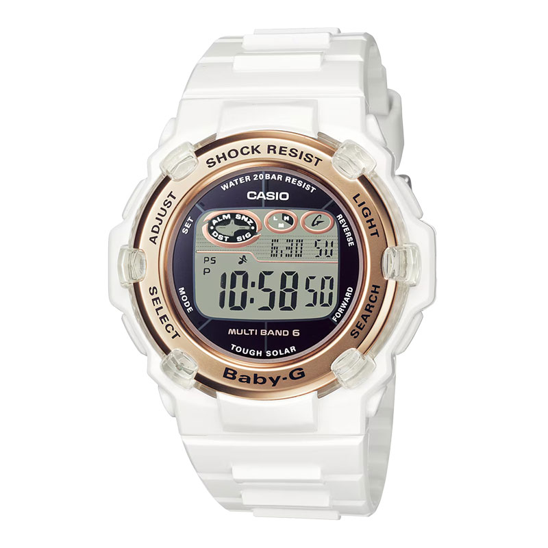 CASIO Jam Tangan Wanita Casio Baby-G BGR-3003U-7AJF Radio Solar Ladies Digital Dial White Resin Band