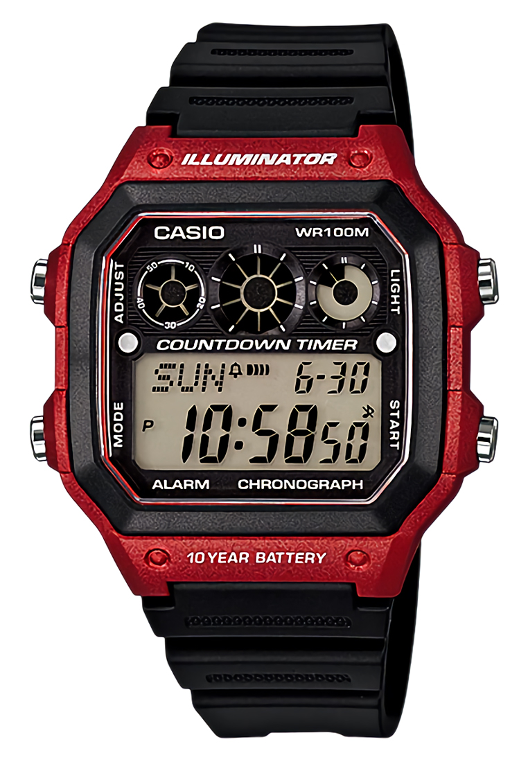 Casio - Jam Tangan Pria - Black Red - Resin Strap - AE-1300WH-4AV