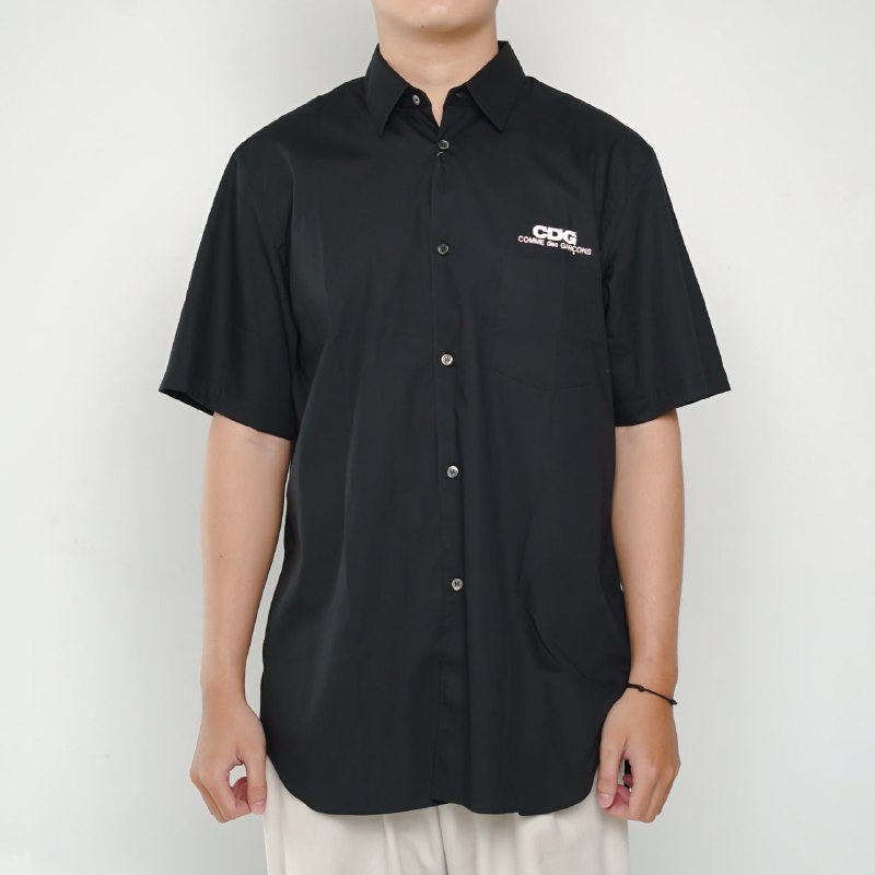 CDG Play Kemeja CDG PLAY TEXT POCKET WHITE BLACK SHIRT 100% ORIGINAL