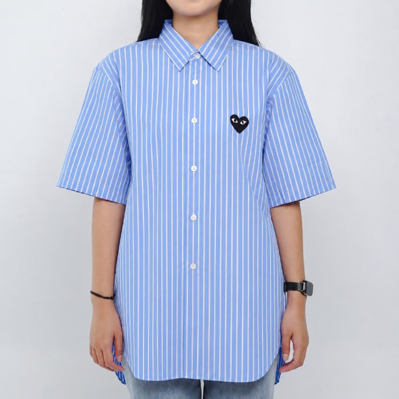CDG Play Kemeja CDG HEART BLACK STRIPE BLUE SHIRT 100% ORIGINAL
