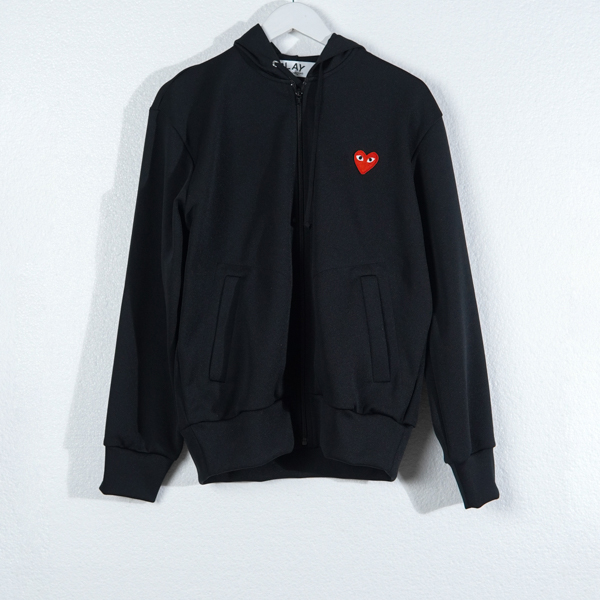 CDG Play Jaket CDG PLAY RED HEART BLACK ZIP HOODIE 100% ORIGINAL