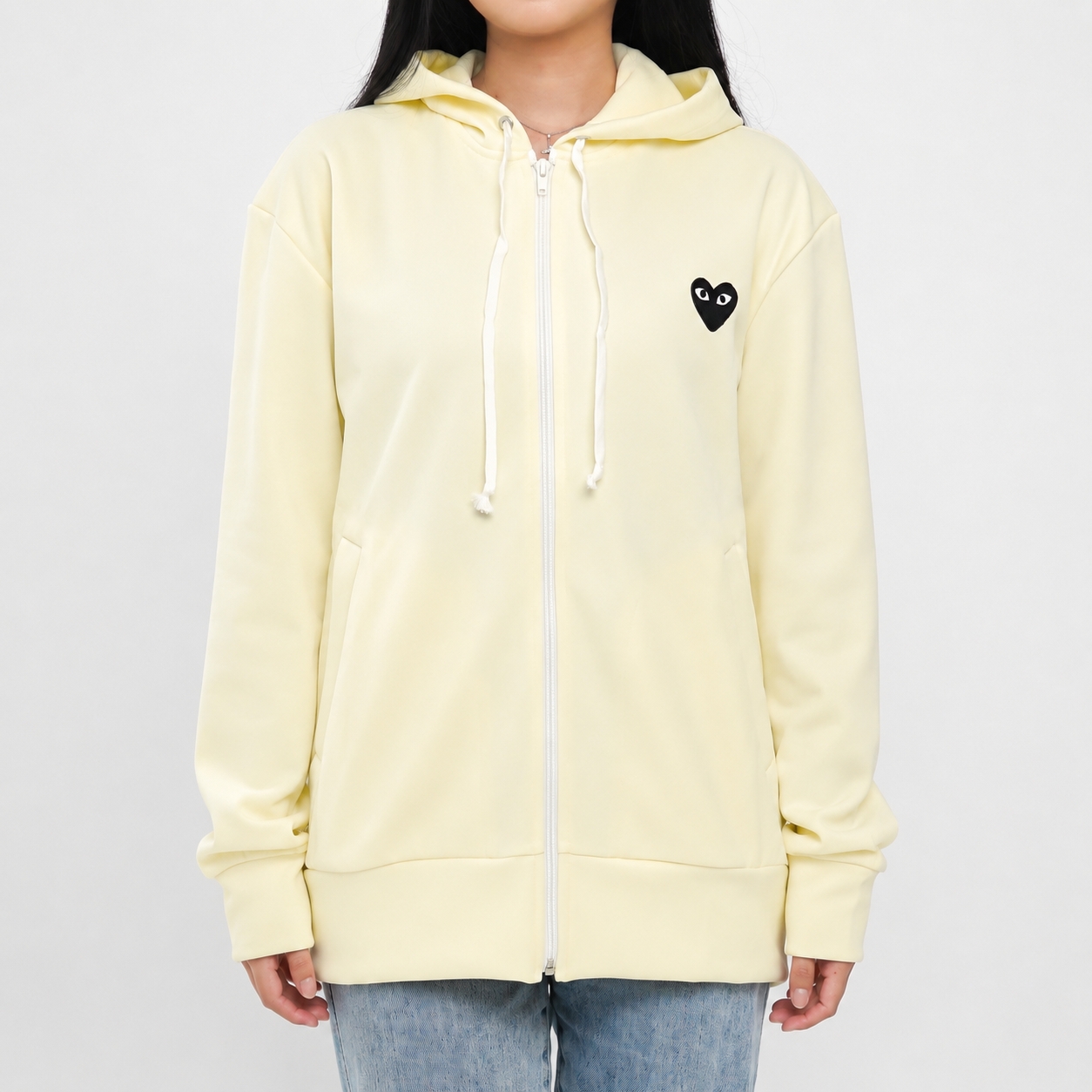 CDG Play Hoodie CDG PLAY BLACK HEART CREAM ZIP HOODIE 100% ORIGINAL