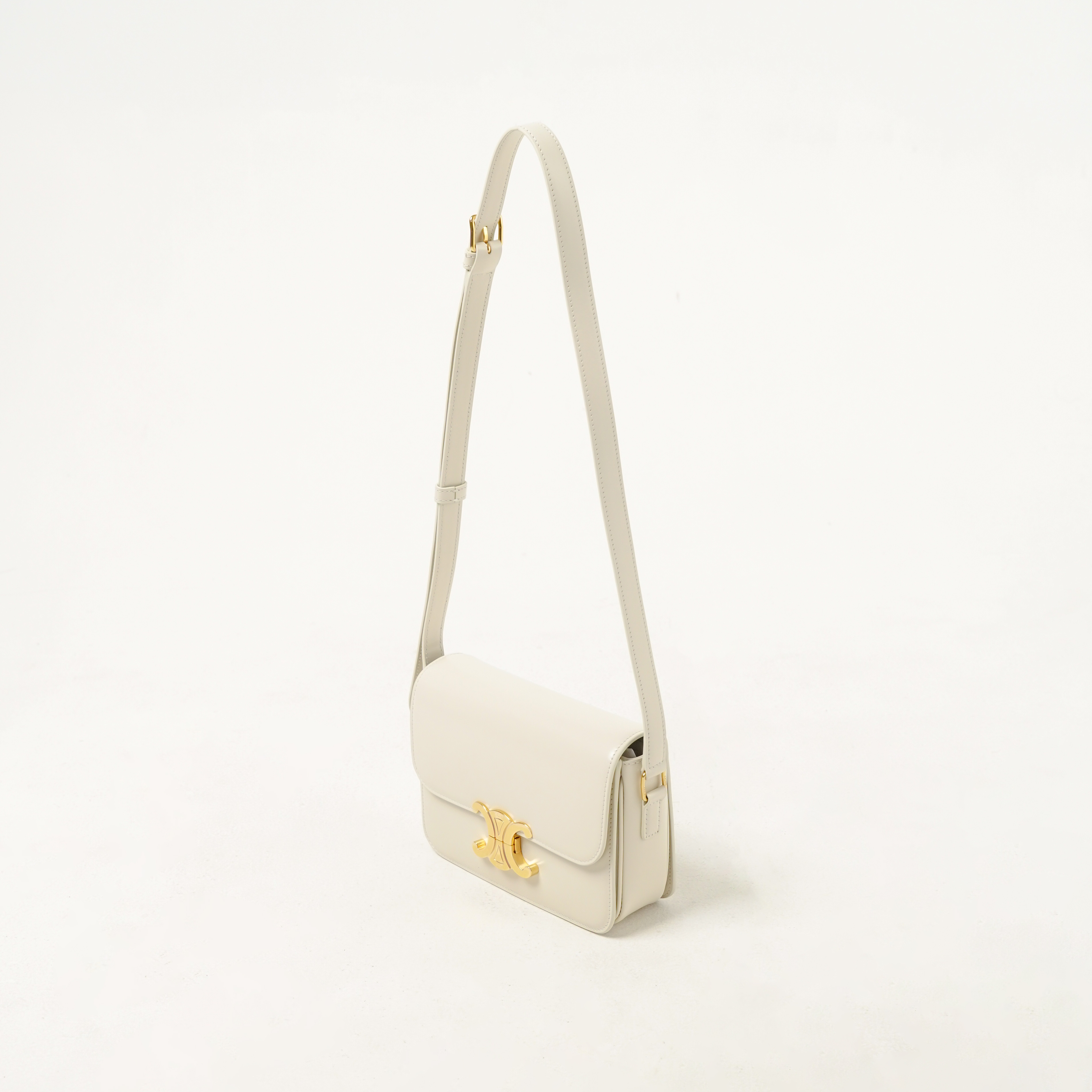 Celine Tas CELINE TEEN TRIOMPHE CALFSKIN IVORY WHITE SHOULDER BAG 100% ORIGINAL