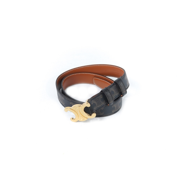 Celine Ikat Pinggang CELINE TRIOMPHE MONOGRAM BROWN GHW 25MM BLACK BELT 100% ORIGINAL