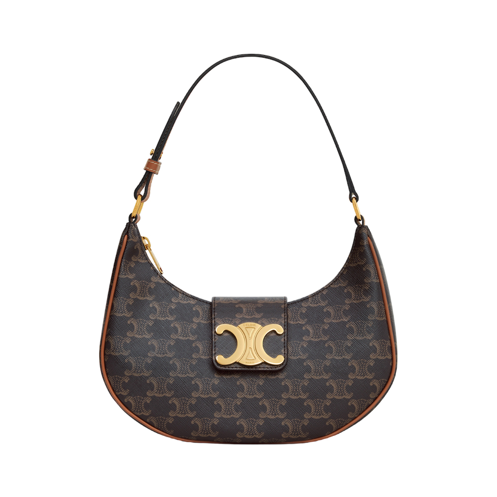 Celine Ava Triomphe Soft Bag Canvas and Calfskin Tan
