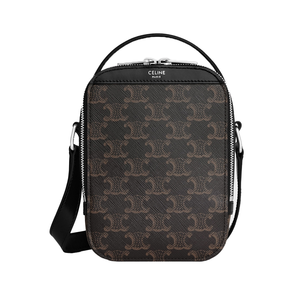 Celine Vertical Messenger Box Bag in Triomphe Canvas and Calfskin Black