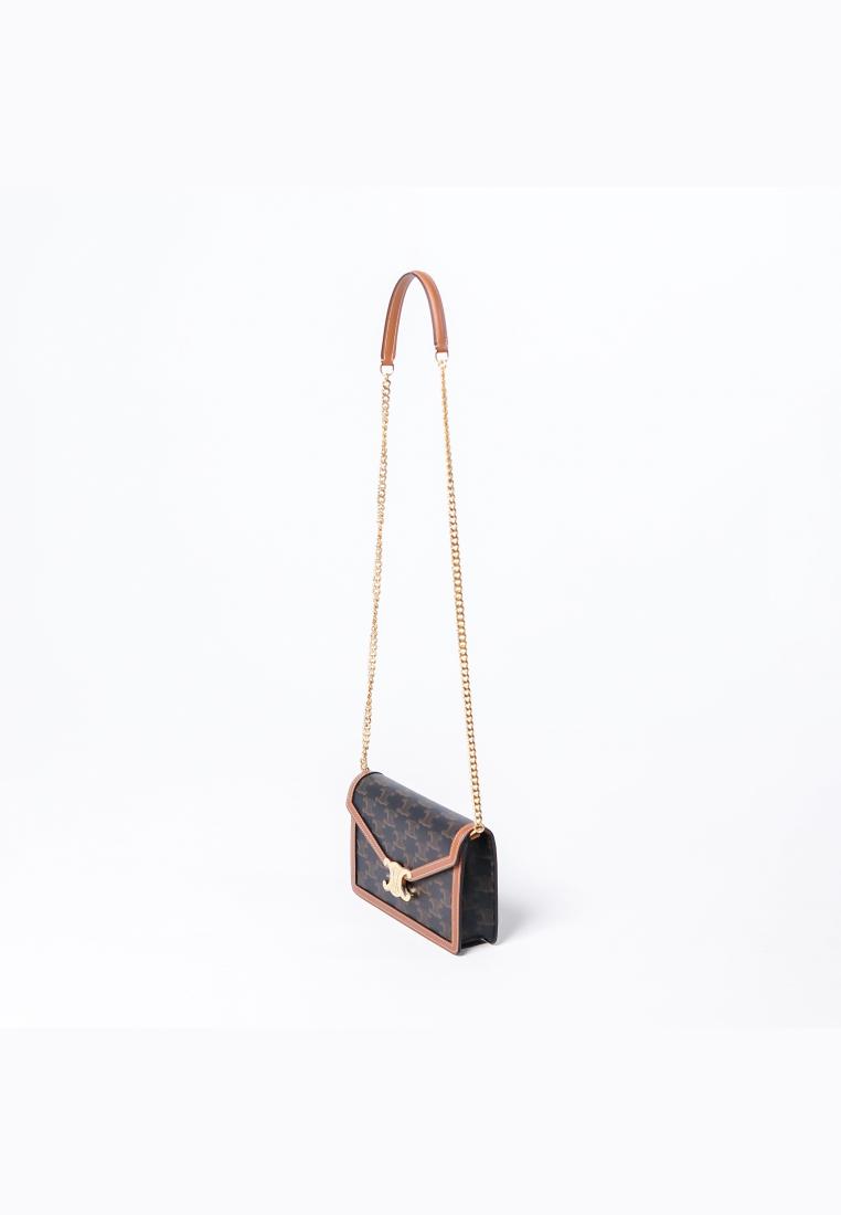 CELINE Tas CELINE TRIOMPHE BLACK TAN WOC WALLET ON CHAIN BAG 100% ORIGINAL
