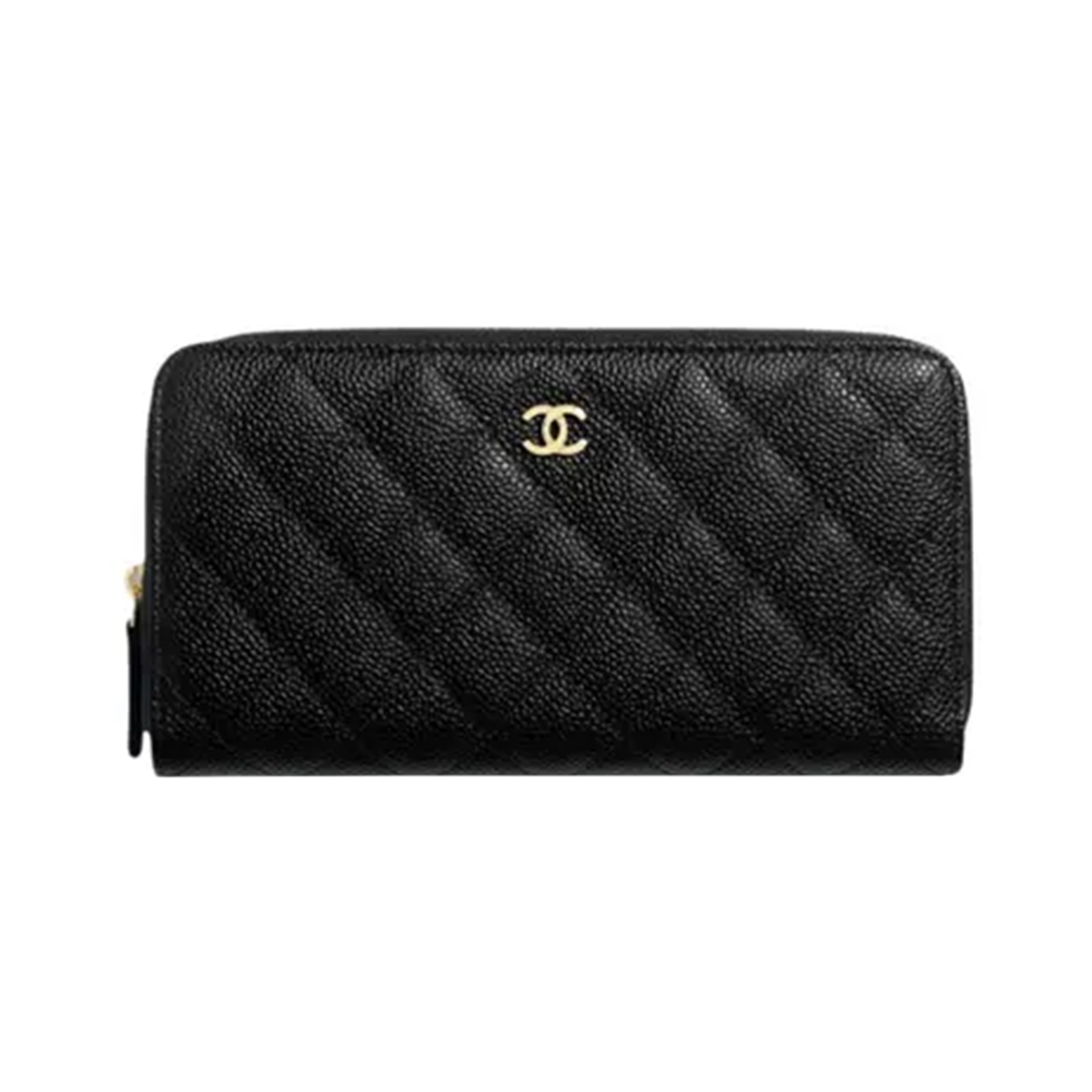 Chanel Classic Zip Around Long Wallet Black Ghw