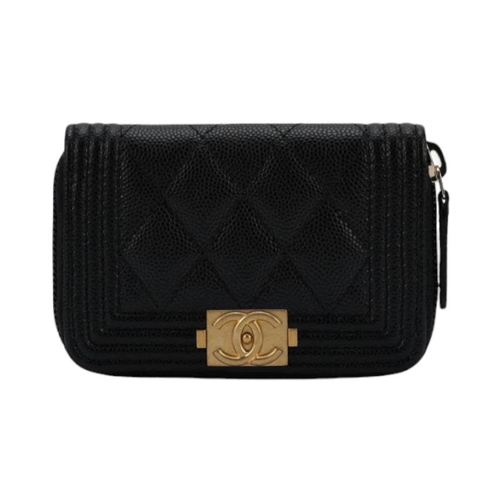 Chanel Boy Zip-Around Coin Purse Caviar Black Ghw