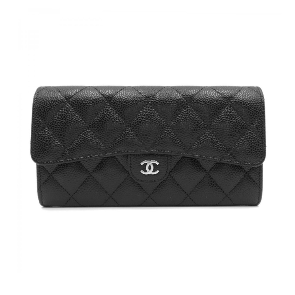 Chanel Classic Flap Caviar Long Wallet Black Shw