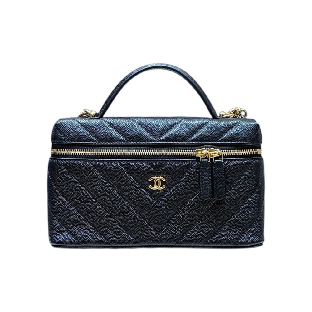 Chanel Vanity Clutch with Grained Shiny Calfskin Black Ghw