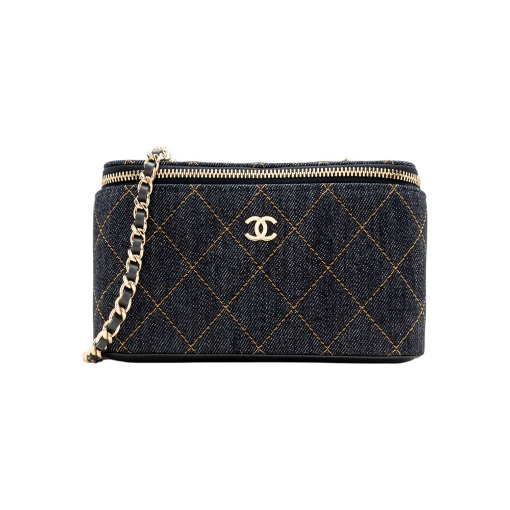 Chanel Classic Long Vanity Case Denim Ghw