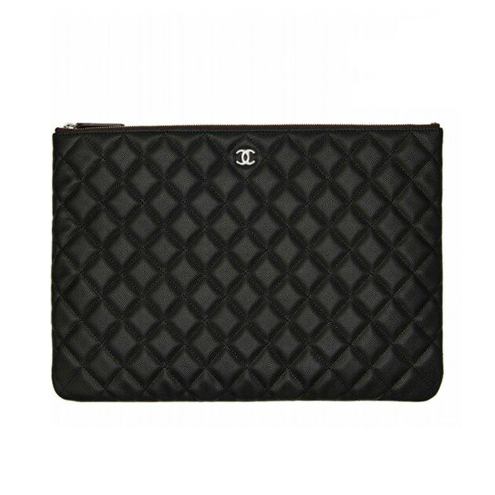 Chanel O Case Large Zip Classic Pouch Caviar Black Lghw