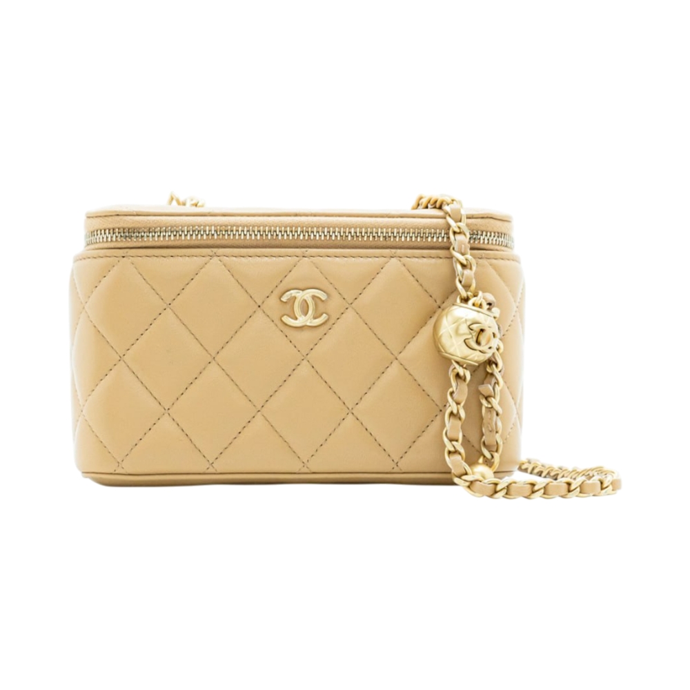 Chanel Classic Small Vanity Case with Pearl Crush Beige Lambskin Ghw