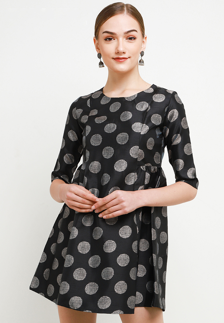Chanira Zelda Dress-Black Khaki Polkadot