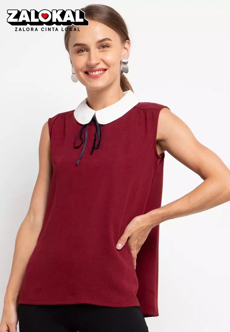 Chanira Sabrina Blouse-Oxblood White
