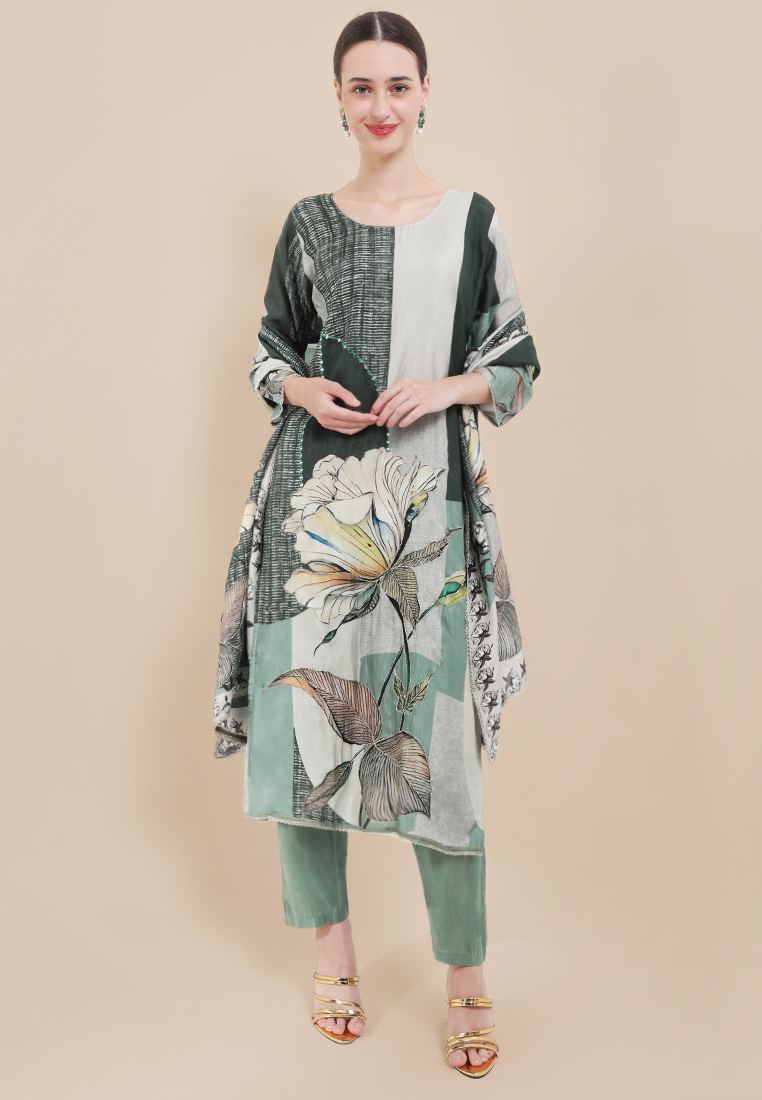 Chanira Festive Collection Chanira Festive Liyana Long Tunic Set - Bottle Green Multi