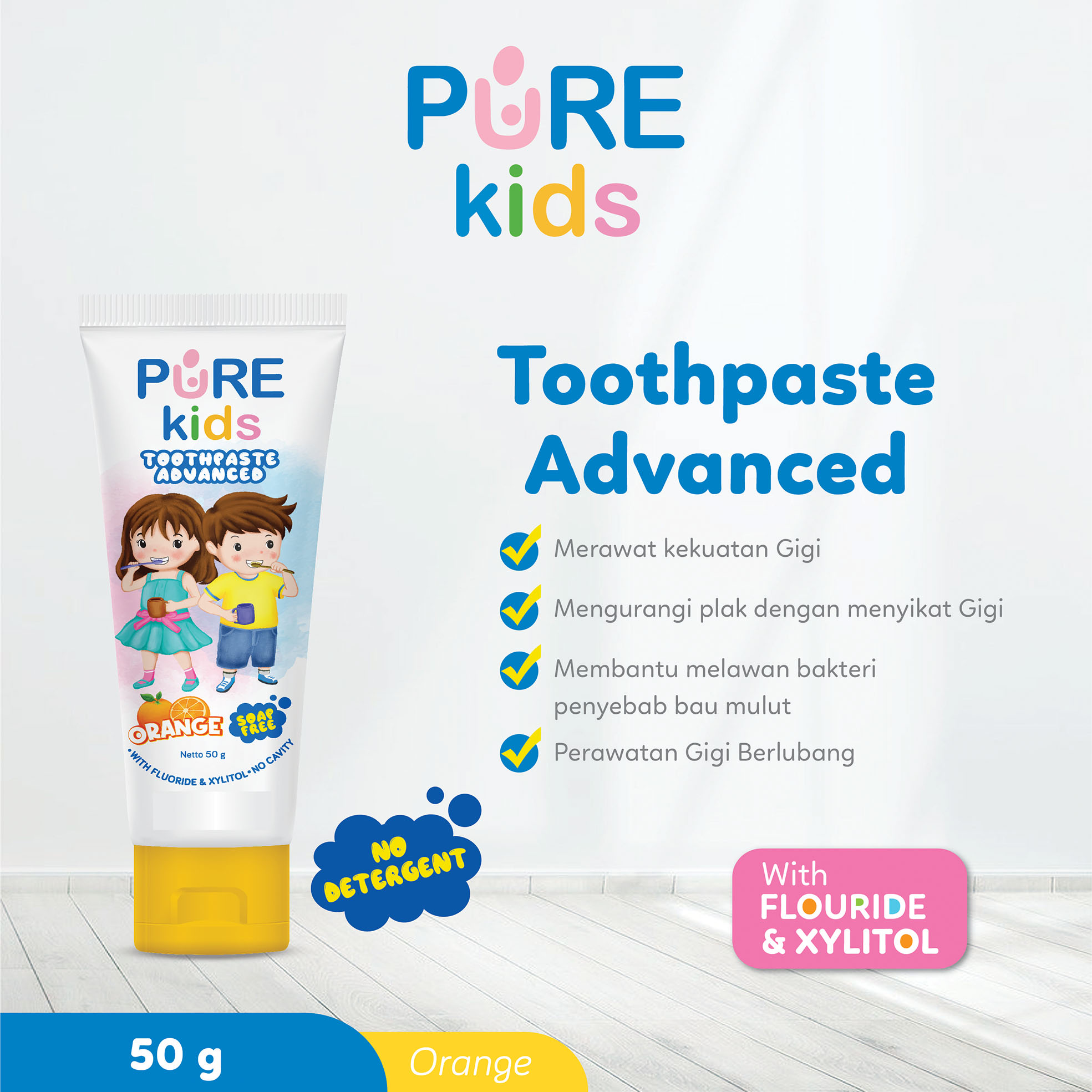 Character-Land PURE KIDS Toothpaste Advanced Xylitol Flouride Pasta Gigi Anak Tanpa SLS Pencegah Kar