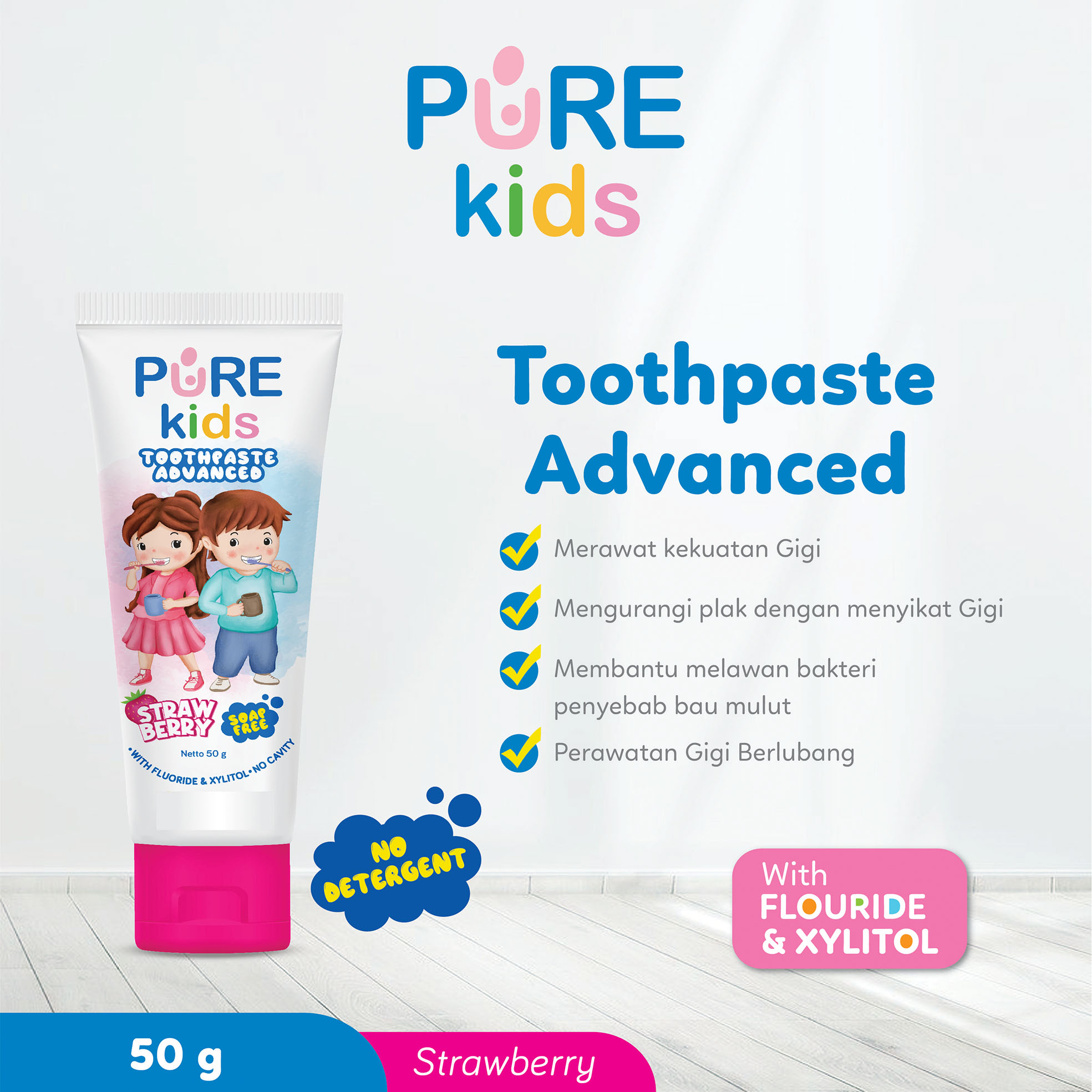 Character-Land PURE KIDS Toothpaste Advanced Xylitol Flouride Pasta Gigi Anak Tanpa SLS Pencegah Kar