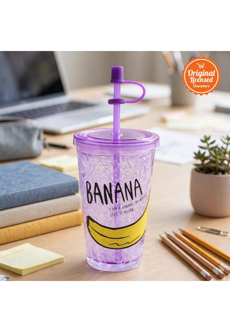 Character-Land GEL TUMBLER FRUITS 450ML | Gelas Minum Plastik dengan Sedotan | Tumbler Buah Lucu Est