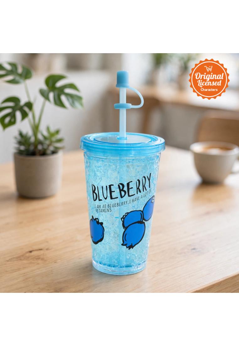 Character-Land GEL TUMBLER FRUITS 450ML | Gelas Minum Plastik dengan Sedotan | Tumbler Buah Lucu Est