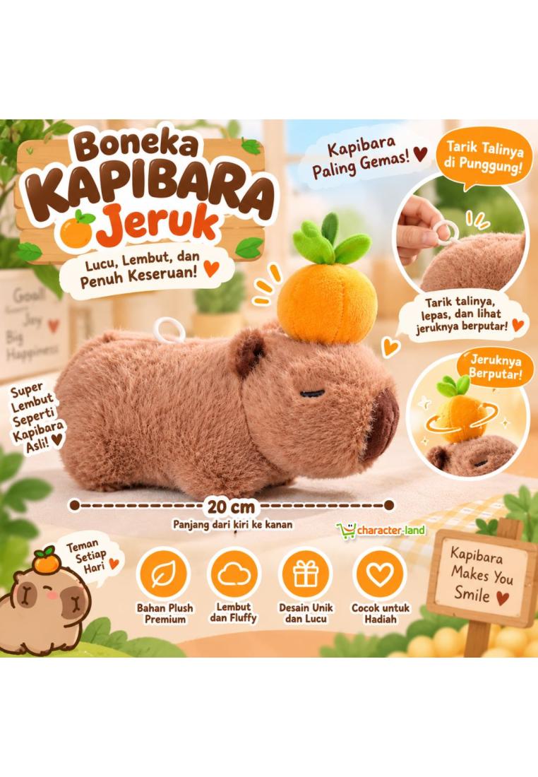 Character-Land Boneka Kapibara Jeruk 20CM | Boneka Capybara Lembut dengan Buah Jeruk Berputar | Main