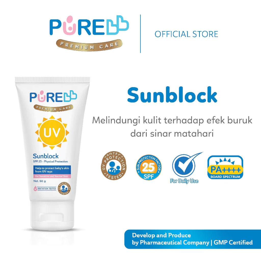 Character-Land PureBB Sunblock Bayi SPF 25 PA++++ 50 gr – Sun Protection Care dengan Zinc Oxide
