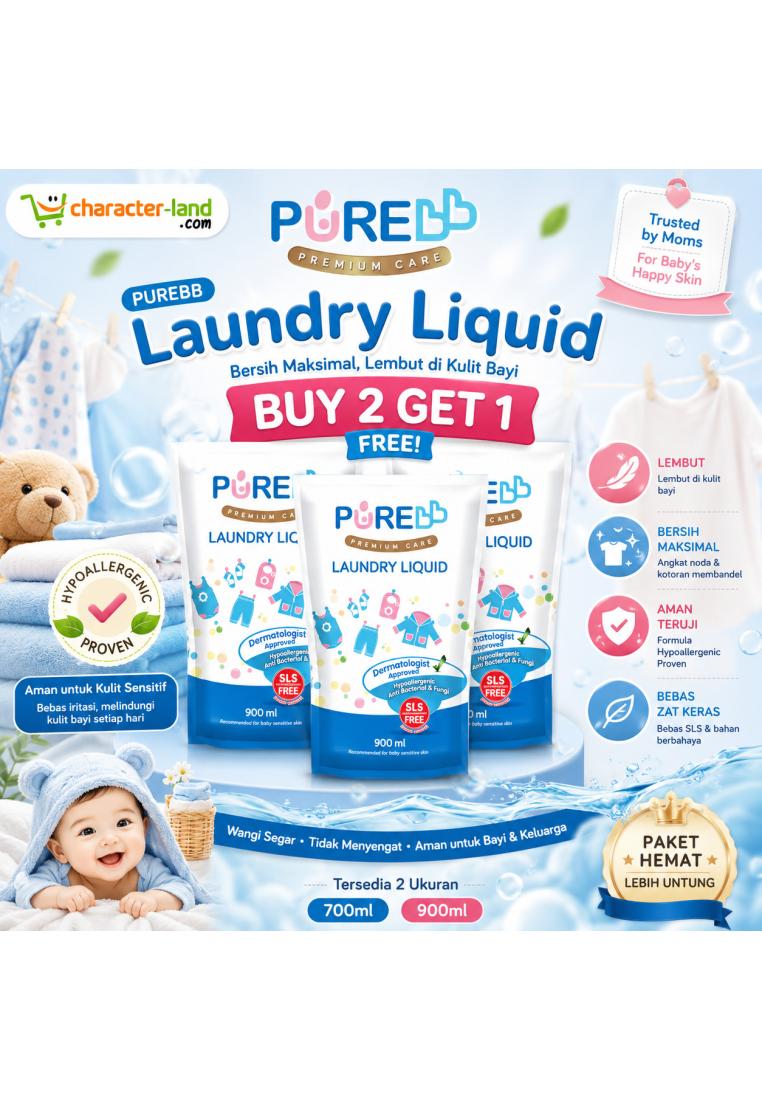 Character-Land PUREBB Laundry Liquid Refill Combo Buy 2 Get 1 | Deterjen Cair Bayi Hypoallergenic Pr