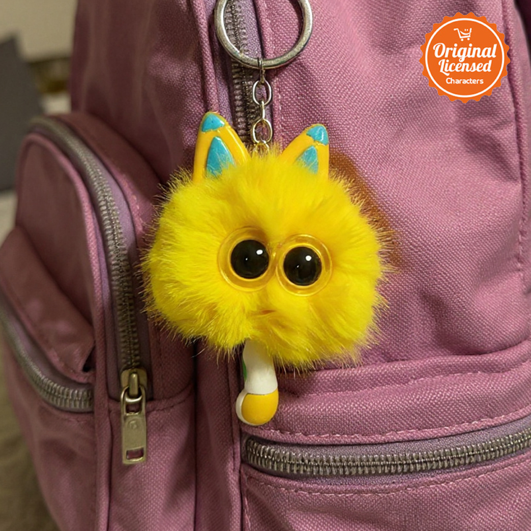 Character-Land Gantungan Kunci Boneka Kucing Bulu Bulat 5 cm Aksesoris Tas Lucu Kuning