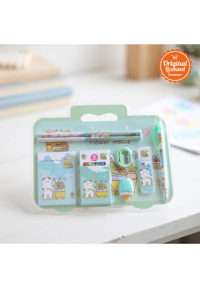 Character-Land Stationery Set Anak 8 in 1 - 2 Pensil + Penghapus + Serutan + Note Mini + Pensil Meka