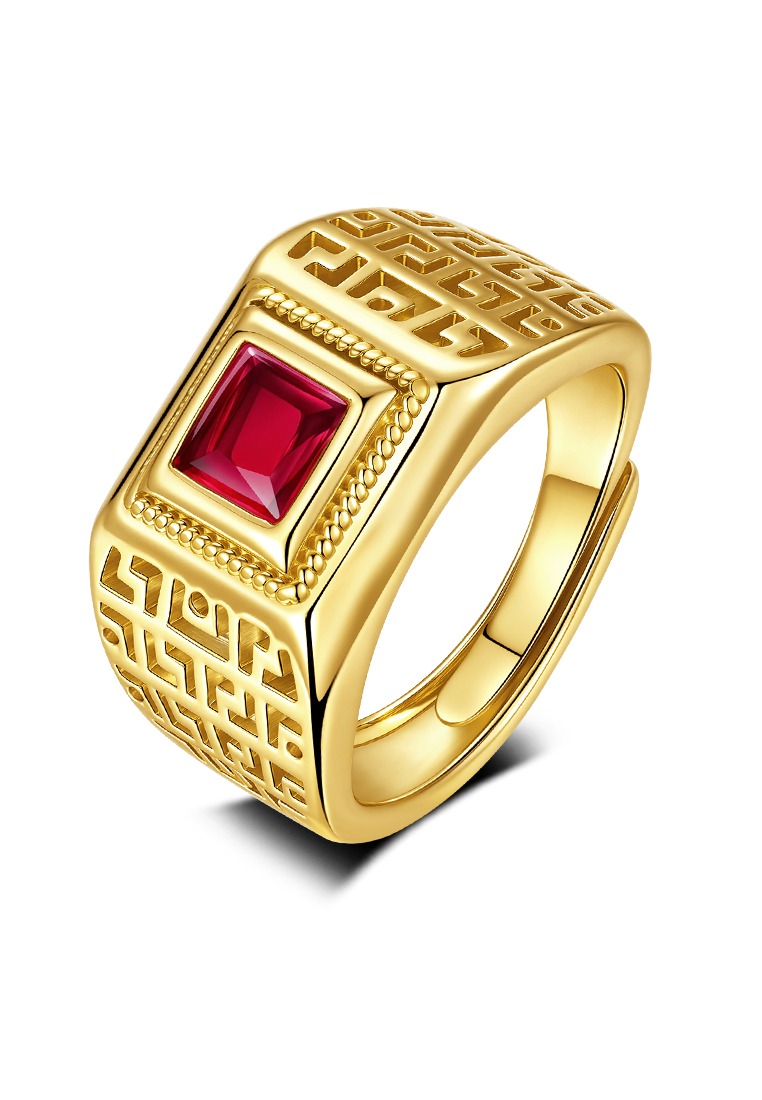 Chardwake Cincin Pria Red Zircon Cincin Titanium Anti Karat Cincin Cowok