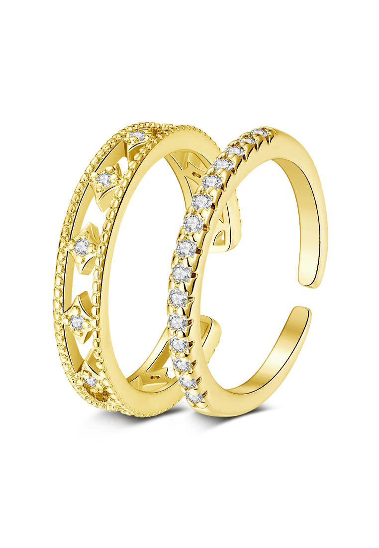 Chardwake Cincin Wanita 2 pcs Set Cincin Berlian Wanita Adjustable Ring Accsesories Mewah Gaya Elega