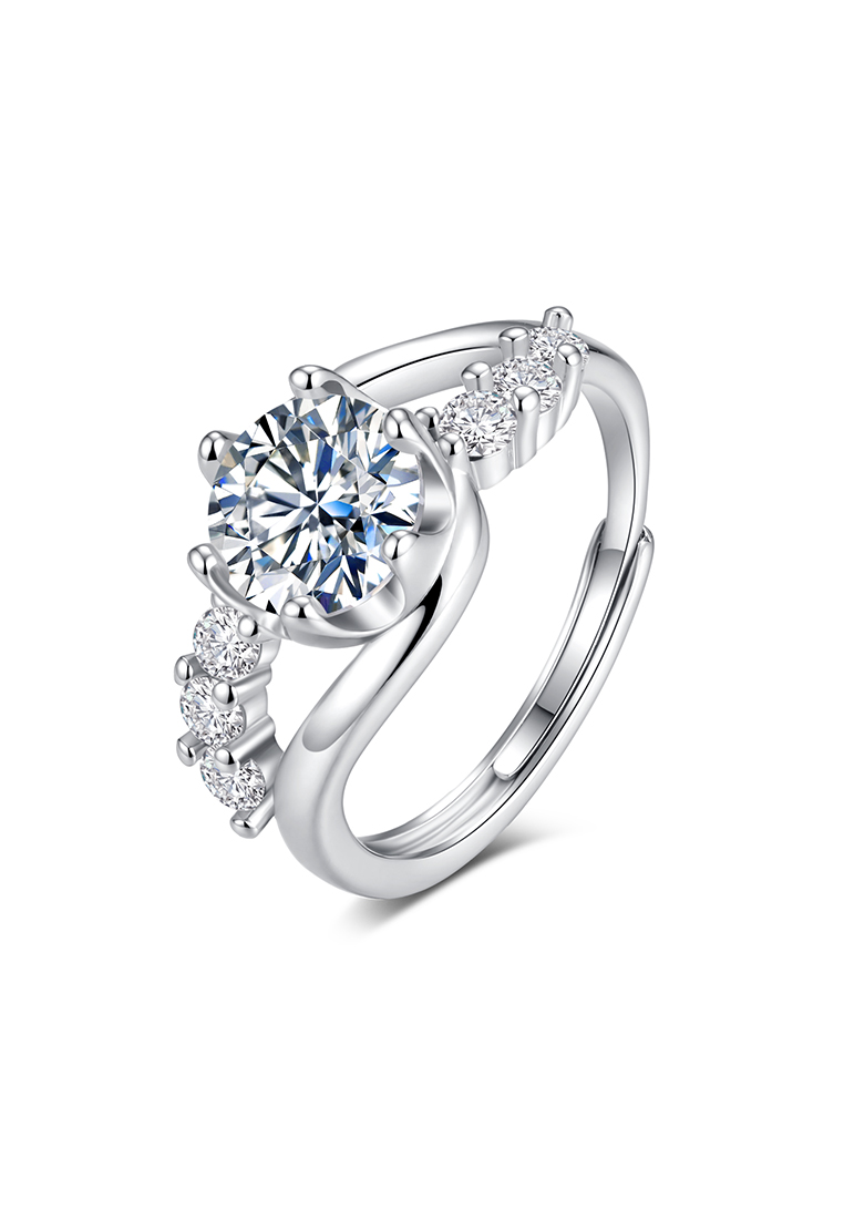 Chardwake Cincin Wanita Adjustable Silver Zircon Mewah Model Twist Elegan untuk Tunangan  Pernikahan