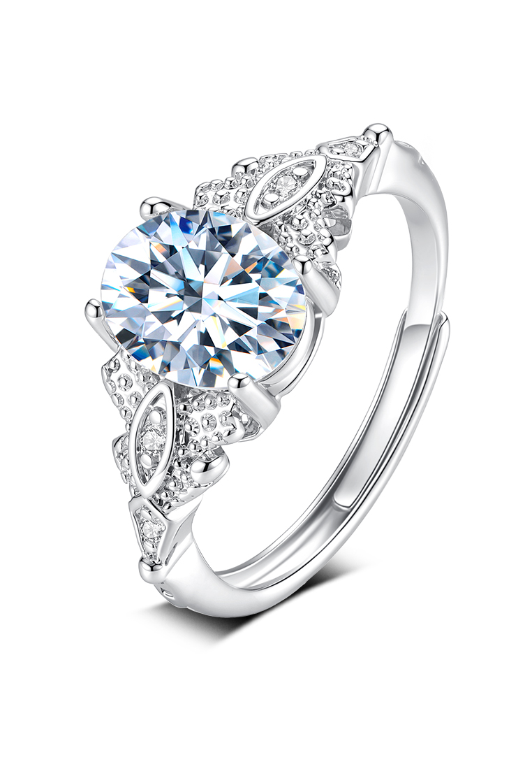 Chardwake Cincin Wanita Elegan Batu Zircon Oval Perak Elegan Model Vintage Motif Daun Berkilau Cinci