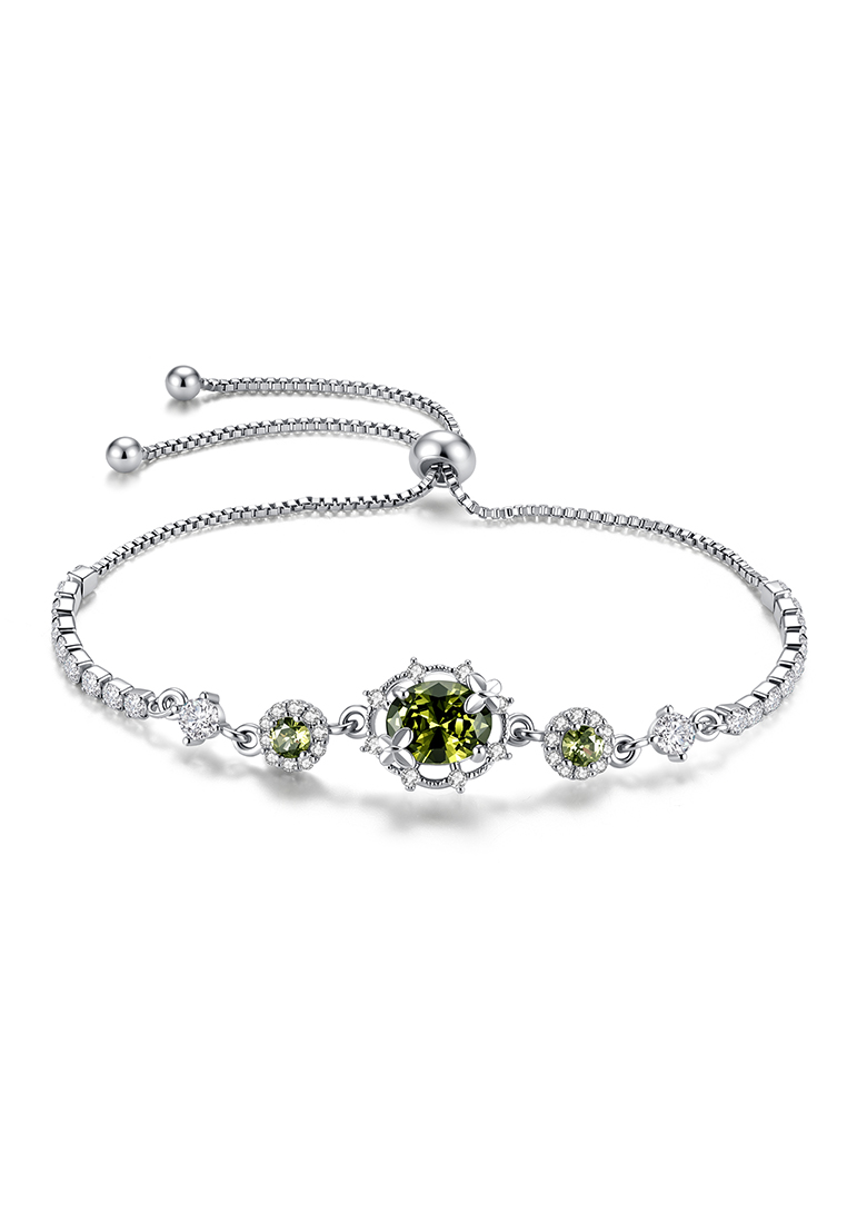 Chardwake Gelang Wanita Elegan Silver dengan Batu Kristal Berkilau Adjustable Fashion Jewelry Gelang
