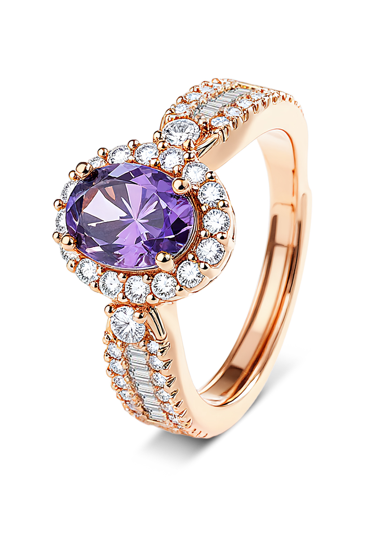 Chardwake Cincin Wanita Berlian Batu Permata Ungu Korea Fashion Cewek Tunangan Rings Anti Pudar
