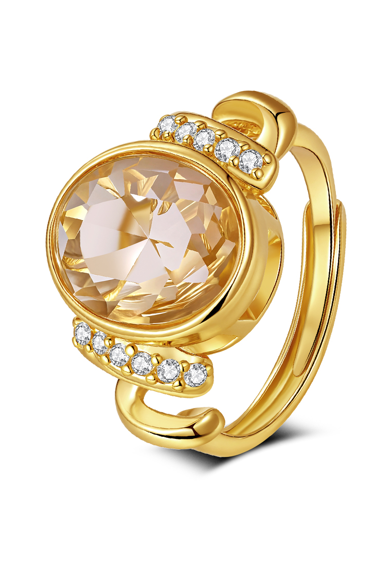Chardwake Cincin Wanita Original Mewah Fashion Perhiasan Kuning Zircon 5A Adjustable Cincin Cewek