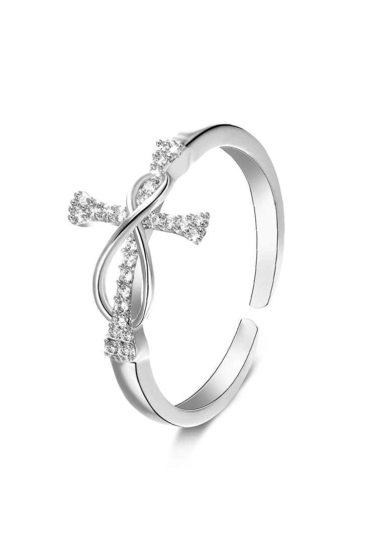 Chardwake Cincin Wanita Berlian Titanium Menyeberang Fashion Perhiasan Cincin Cewek Ring silver