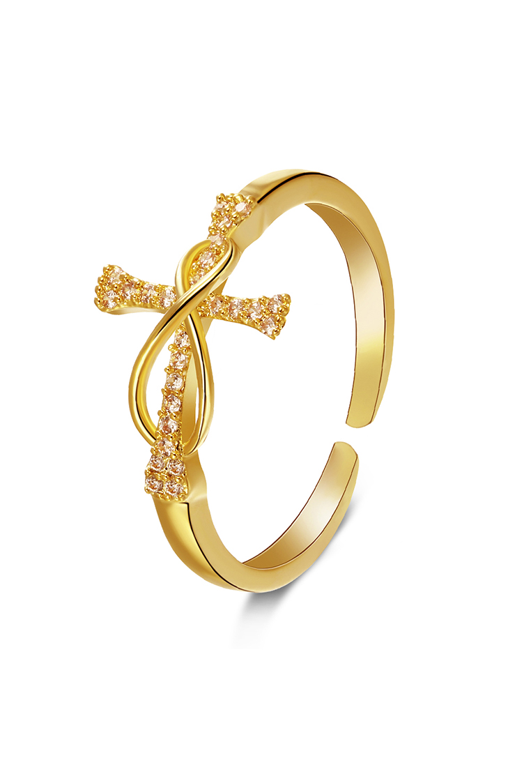 Chardwake Cincin Wanita Berlian Titanium Menyeberang Fashion Perhiasan Cincin Cewek Ring gold