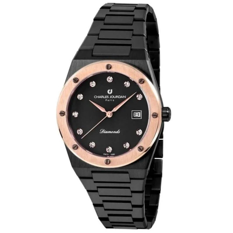 Charles Jourdan CJ1096-1737D Ring Gold Rantai Hitam Cowok