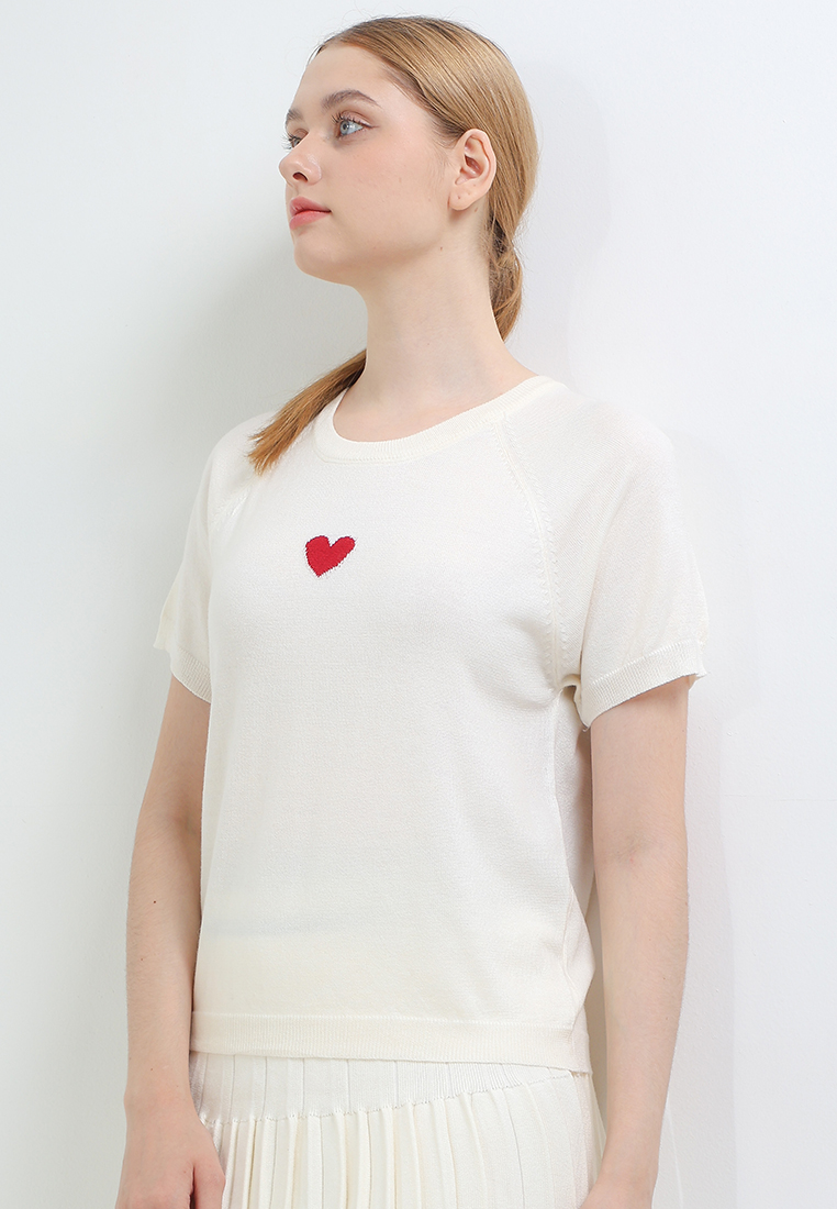 Chic Simple L/S Raglan Knit Blouse W/ Single Love Pattern