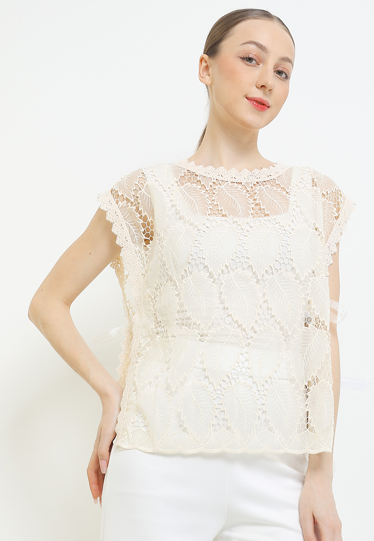 Chic Simple Leaves Emb Organza Outer