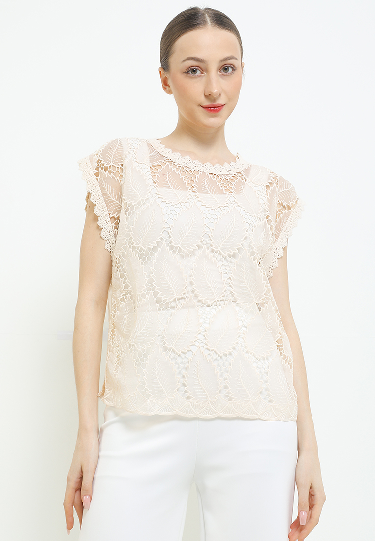 Chic Simple Leaves Emb Organza Outer