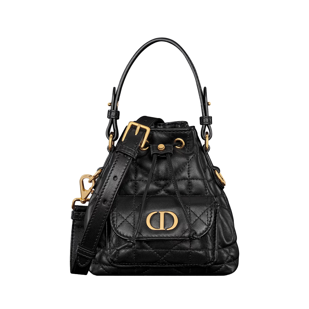 Christian Dior Caro Nano Bucket Bag Macrocannage Lambskin Black
