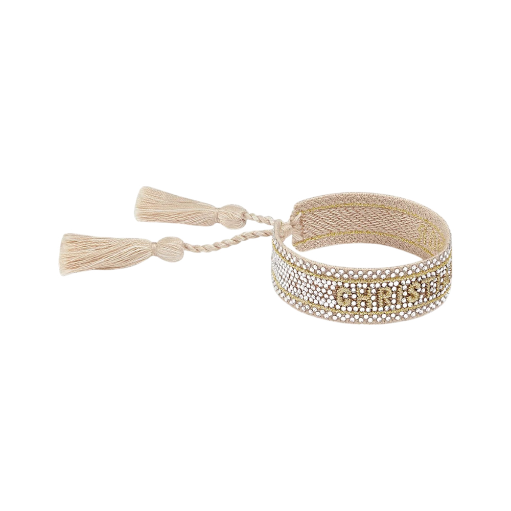 Christian Dior [4.4PRIL KEJUTAN HARGA] CD Bracelet Crystal Clear Beige Cotton