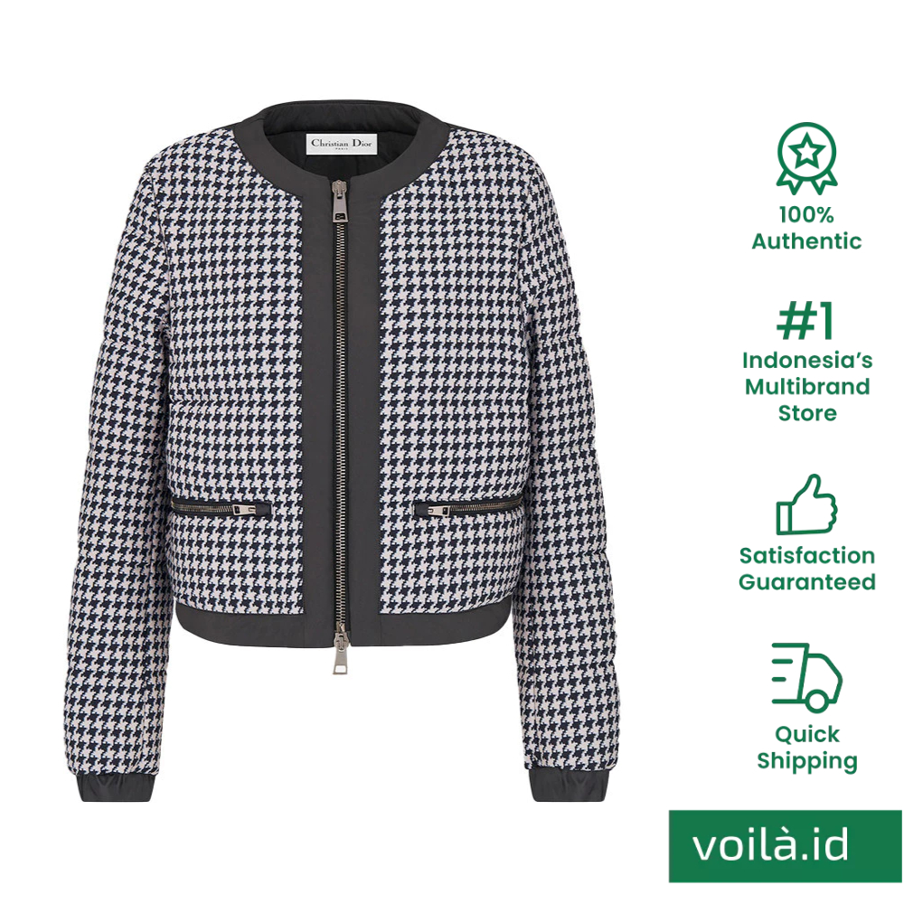 Christian Dior Quilted Jacket Blue And White Houndstooth Virgin Wool