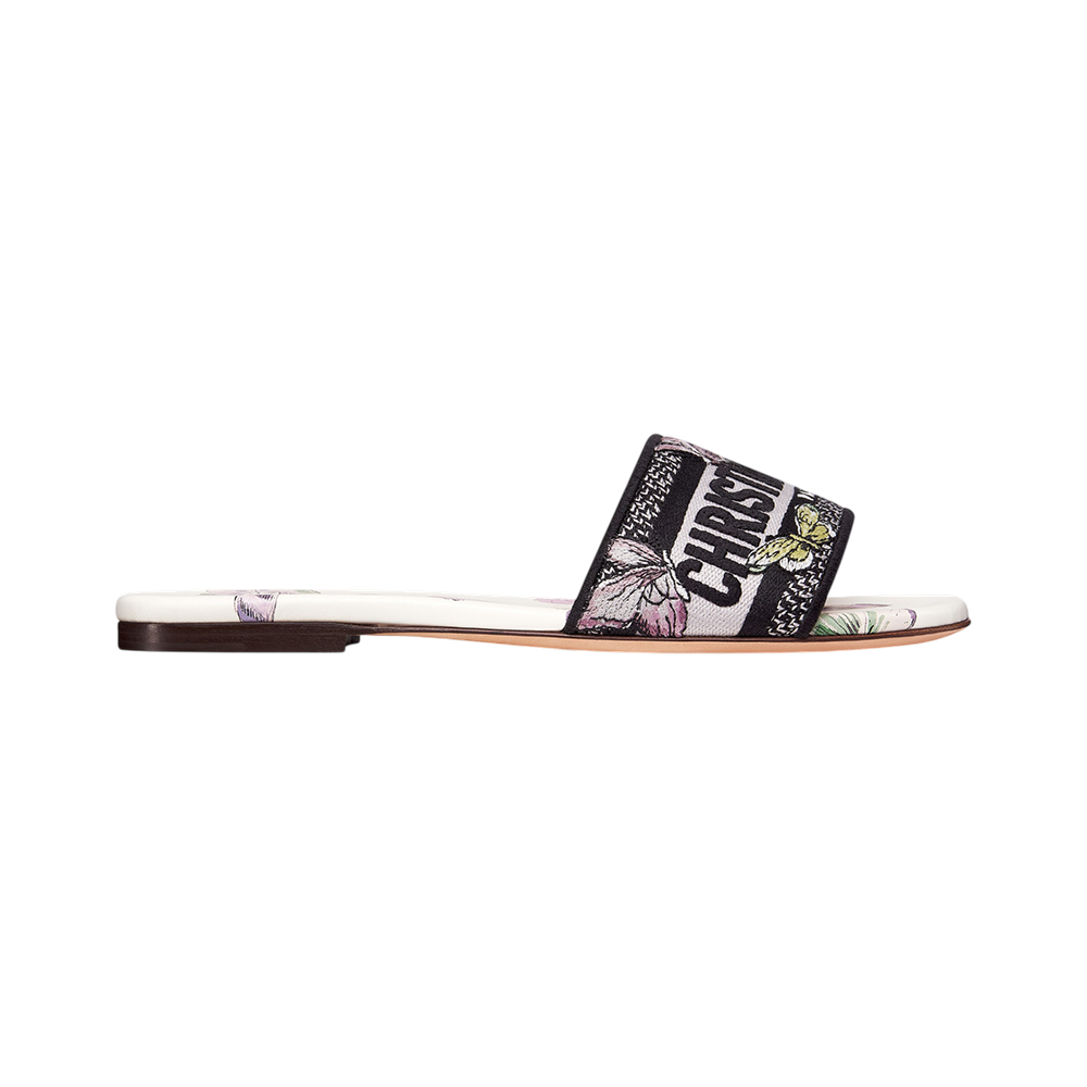 Christian Dior Dway Slide Embroidered Cotton and Butterfly Motif White/Purple