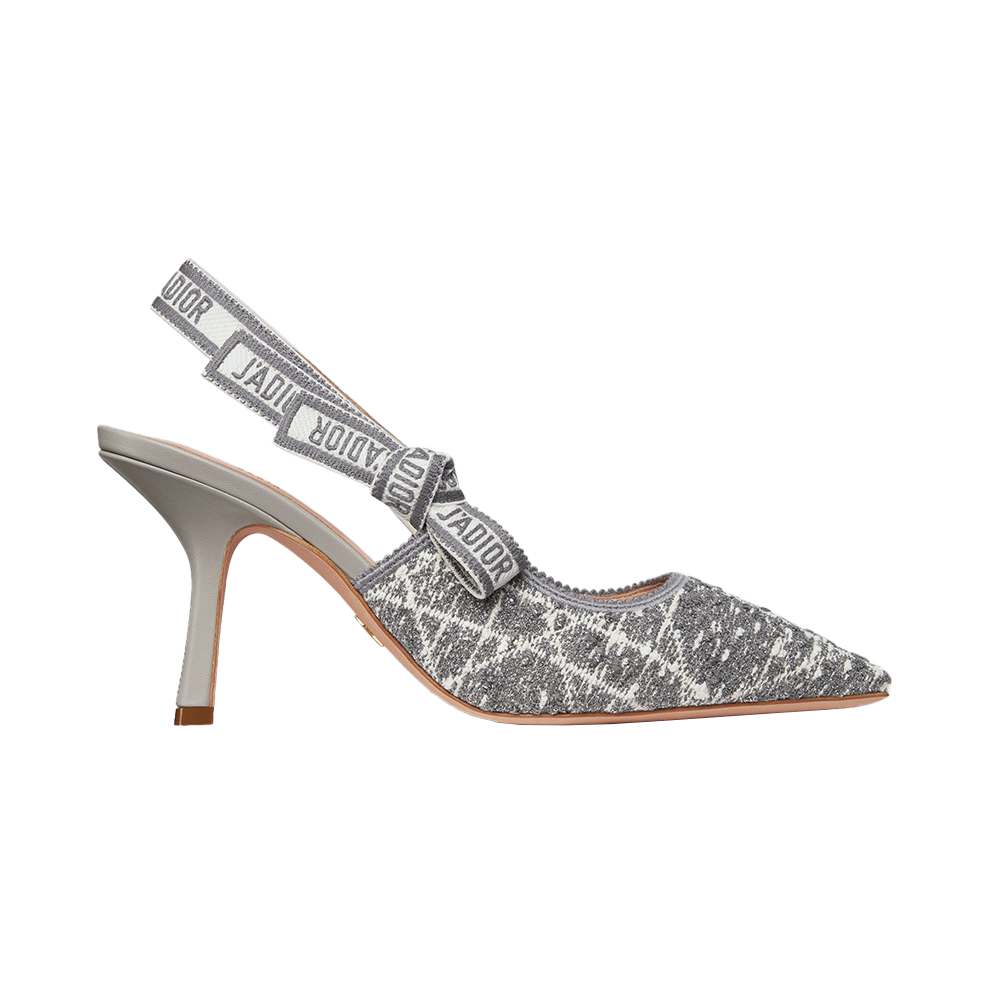 Christian Dior Slingback 85 Pump Gray Cannage Tweed and Silver-Tone Metallic Thread
