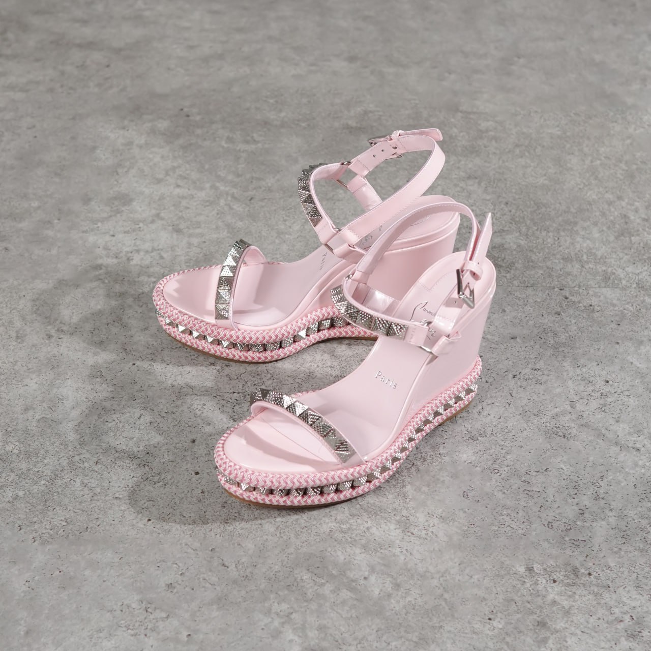 CHRISTIAN LOUBOUTIN Sandal CHRISTIAN LOUBOUTIN PYRACLOU 11CM PINK SPIKE WEDGES 100% ORIGINAL